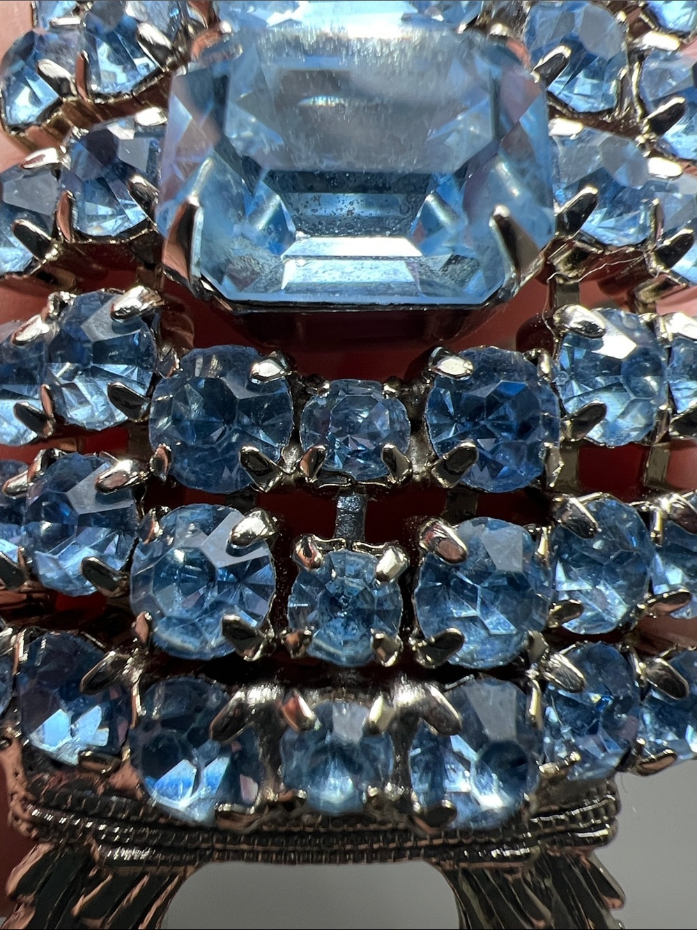 Vintage Brilliant Blue Crystal & Silver Bracelet with Safety Chain - Picture 12 of 16